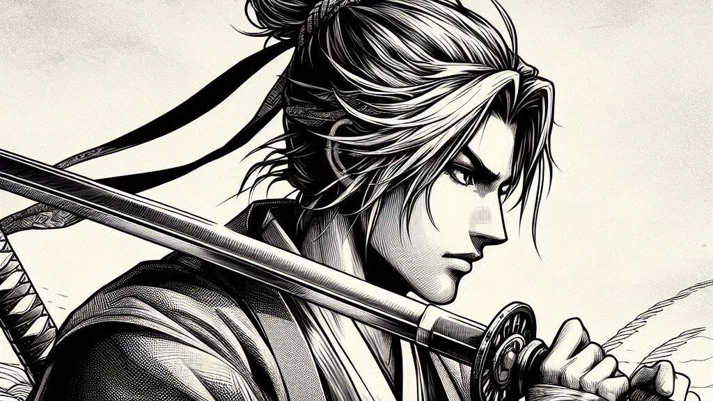 homme tiens un katana